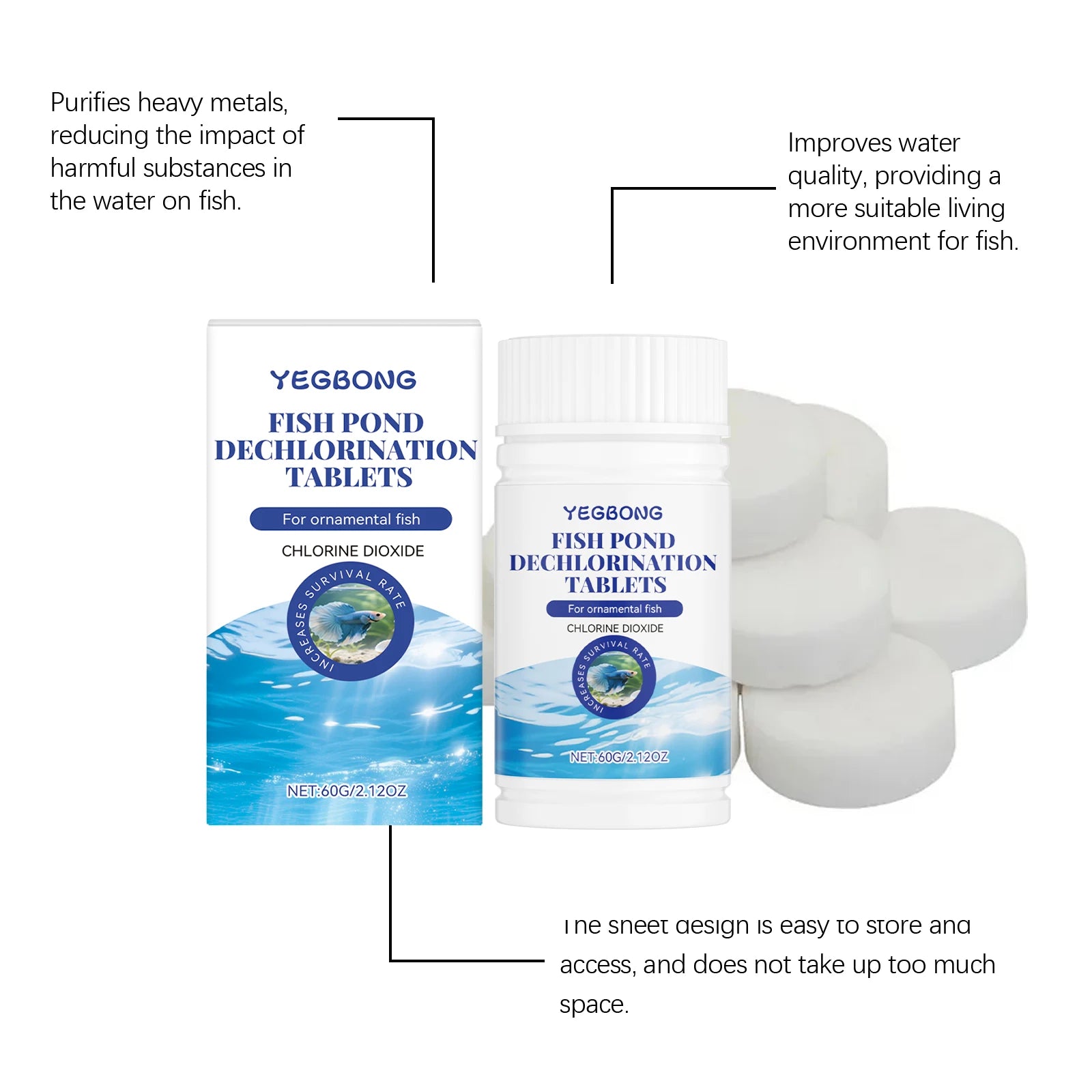 Yegbong Fish Pond Chemistry Fish Tank Treatment Chlorine Remove Sheet Aquarium Stain Cleaning Clear Water Maintenence Supplement Qme