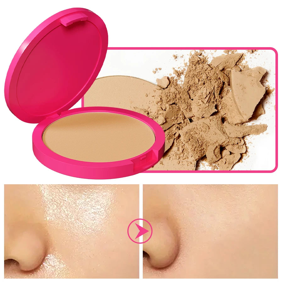 Natural Matte Pressed Powder Oil Control Brighten Whitening Face Base Qme