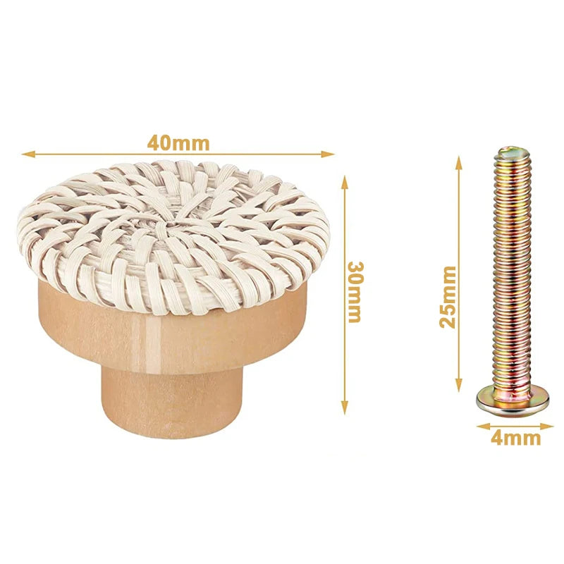 Rattan Wooden Drawer Knobs Round Handmade Cabinets Dresser Handles Wood Kitchen Cupboard Wardrobe Door Pulls for Furniture Qme Upgrade 2 4pcs China