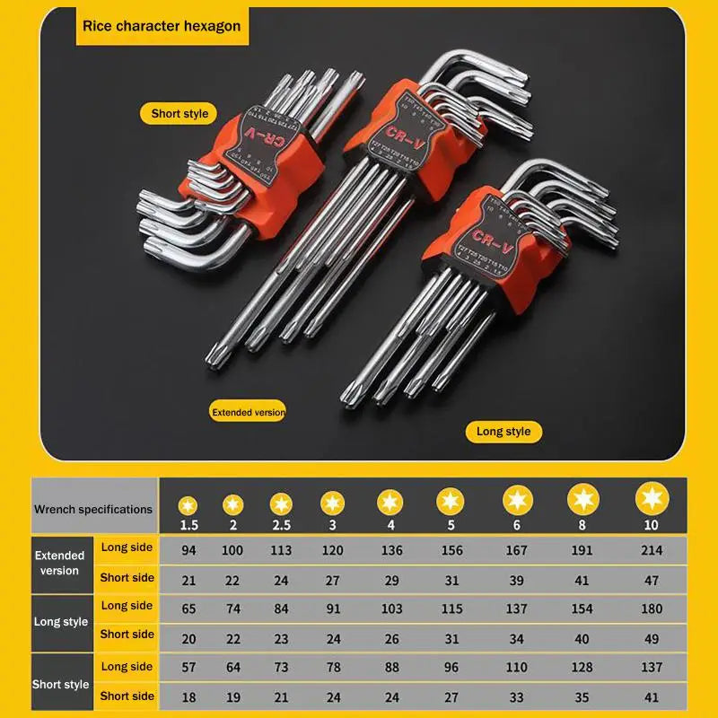 Hand Repair Tools L-type Torx Star Wrench Hexagon Spanner Ideal Home Qme