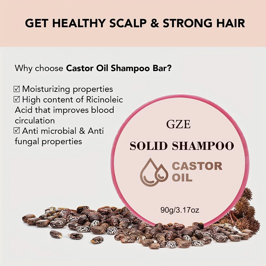 GZE Castor Oil Nourishing Shampoo Bar | Bottle-free Eco-friendly | Shampoo Hydrates & Moisturizes Dull and Dry Hair Qme