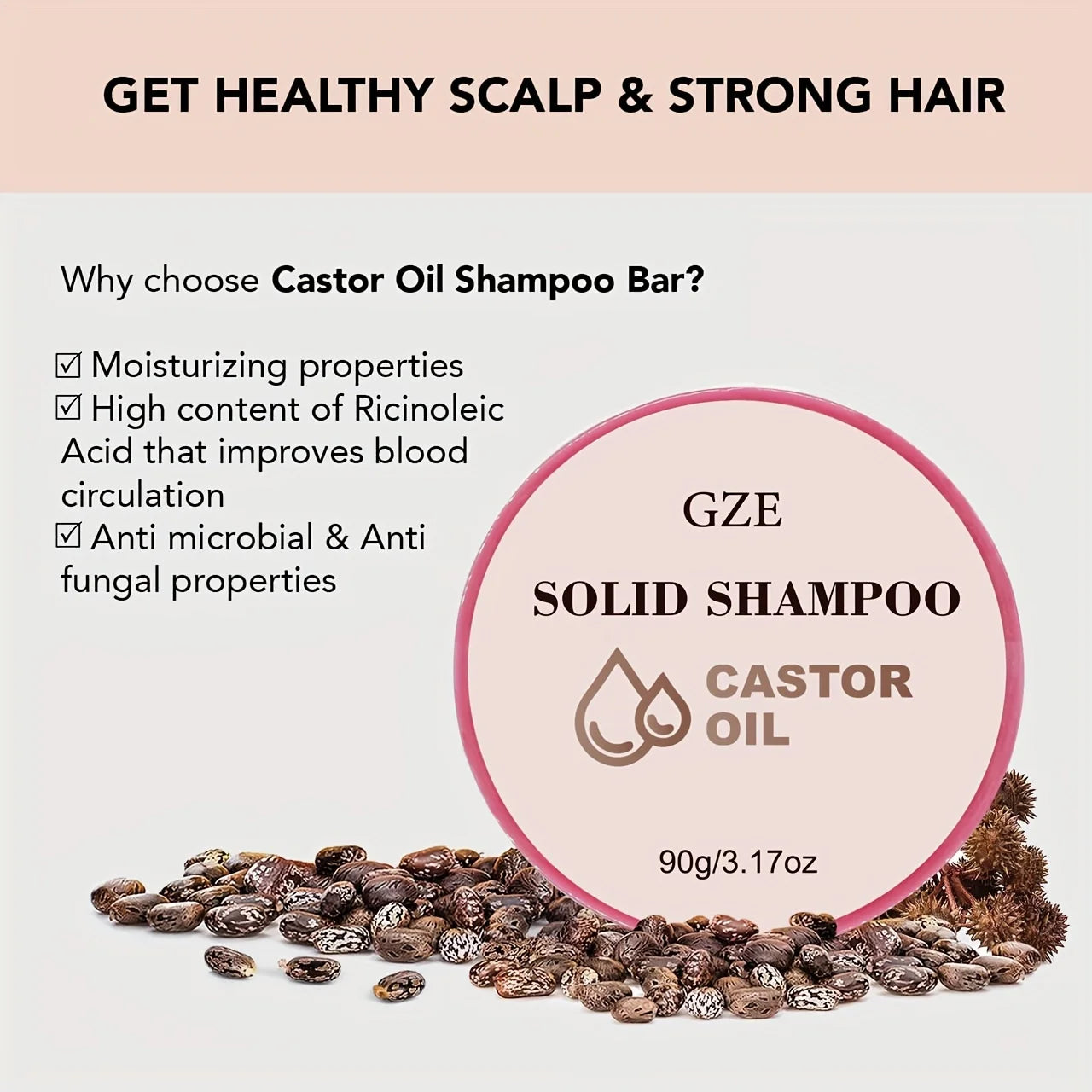 GZE Castor Oil Nourishing Shampoo Bar | Bottle-free Eco-friendly | Shampoo Hydrates & Moisturizes Dull and Dry Hair Qme