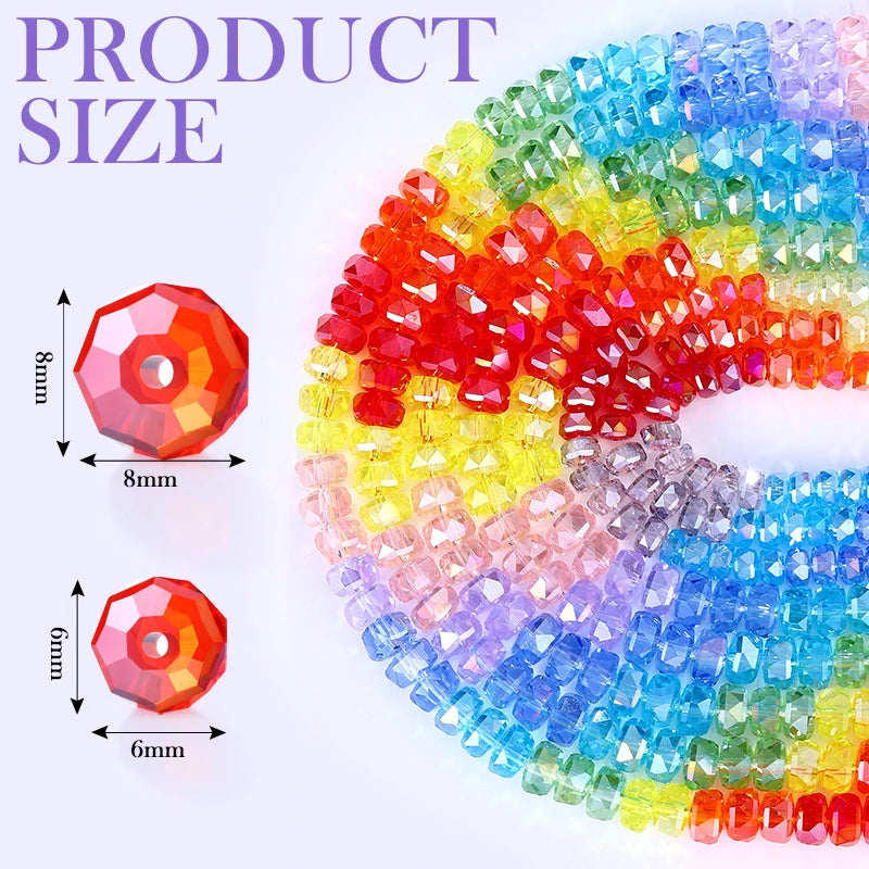 6mm 8mm Premium K9 Crystal Sparkling Rondelle Beads Faceted Glass Wheel Spacer Beads for DIY Bracelets, Necklaces, Earrings Qme