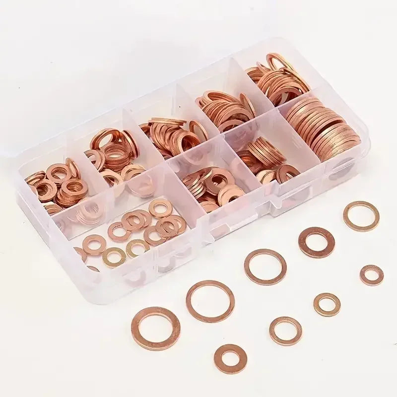 100 PCS Of Copper Washers, Washers, Nuts, And Bolts, With Box M4/M5/M6/M8/M10/M12/M14 Seal Combination Kit For Oil Pan Plugs Qme