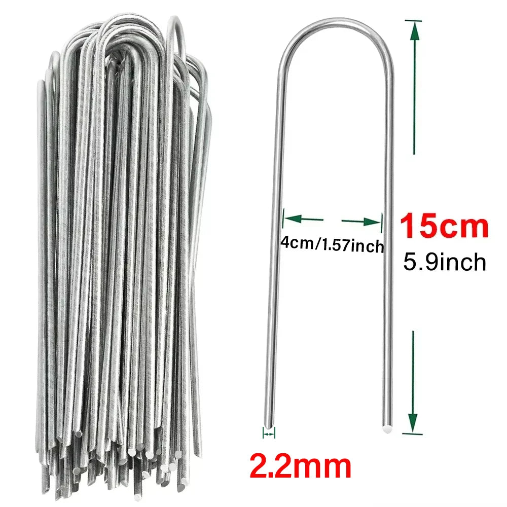 U-type Garden Staples Heavy-duty Landscaping Fence Tubing Stakes Sod Pins Galvanized Garden Stakes For Holding Lawns Ground Nail Qme 2.2x150mm 4cm 50pcs