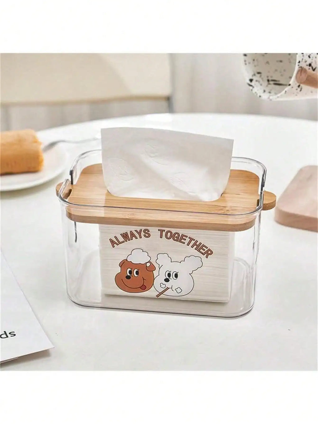 Adjustable Tissue Box Transparent Bamboo Toilet Paper Storage Large Qme tow dog