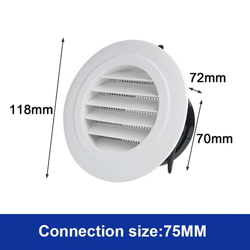 1pcs Exterior Wall Air Vent Grille Plastic Round Air Exhaust Vent Grille Ducting Qme 75mm