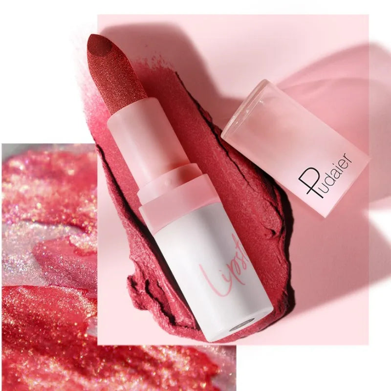 Shiny Pearl Diamond Lipstick 10 Colors Metallic Matte Lip Gloss Long Lasting Waterproof Moisturising Lip Tint Beauty Cosmetic Qme