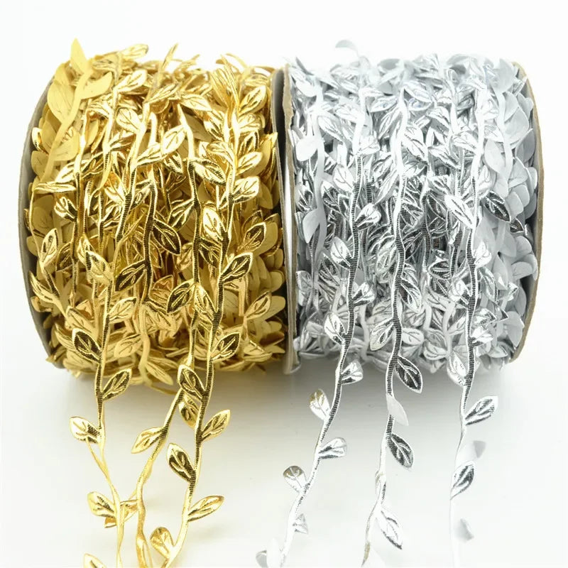 5/20M Gold Leaves Vine Artificial Silk Leaf Wreath Home Handmade Scrapbooking Craft Wedding Decor Fake Flower Rattan Garland Qme