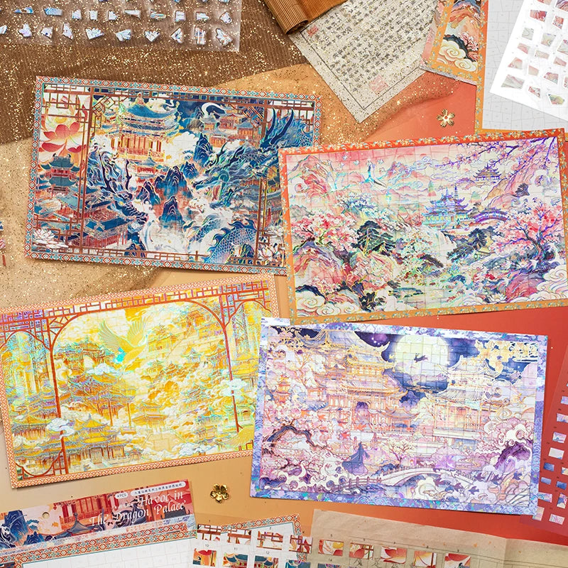 TIANZI 4 Sheets Cute Miniature Painting Room Scene Stickers 3D DIY Diorama for Junk Journal Scrapbooking & Stationery Supplies Qme All in