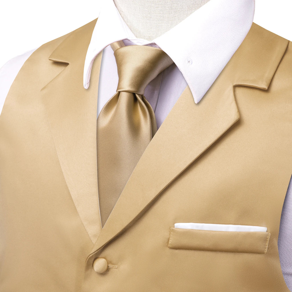 Hi-tie Champagne Solid V-neck Men Vest Tie Jacquard Tuxedo Dress Qme