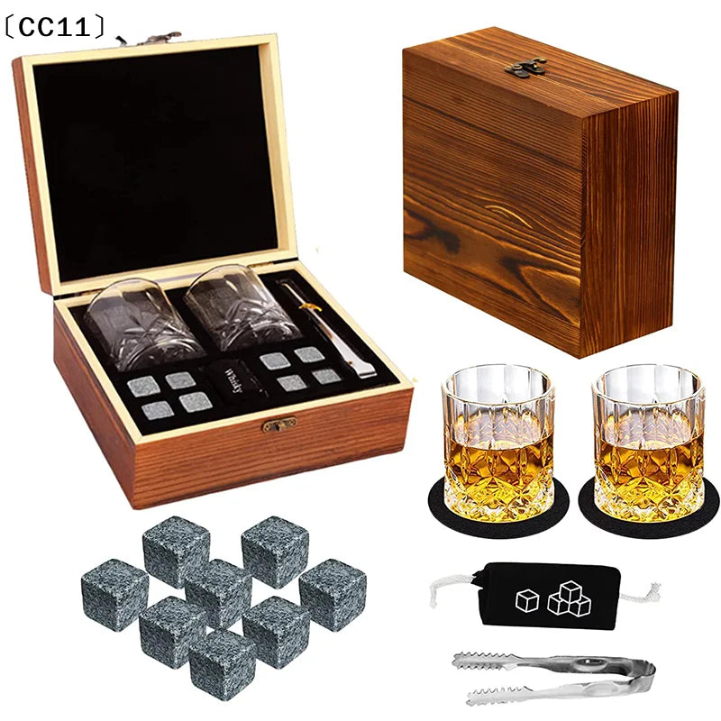 Father's Day Whiskey Stones Granite Ice Cubes+ Cups Whisky Wooden Qme