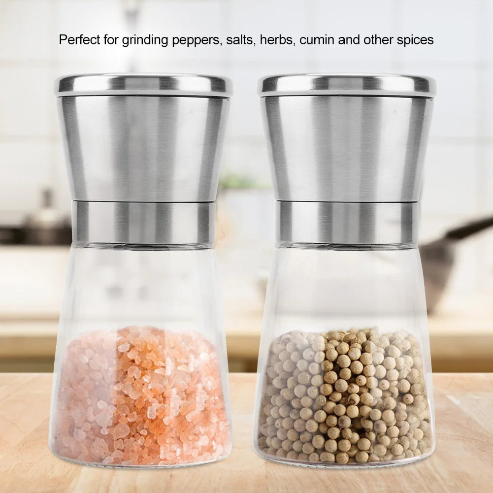 Stainless Steel Glass Manual Pepper Grinder Salt Pepper Mill Shaker for Kitchen Cooking Seasoning Tools Grinding Tool Qme