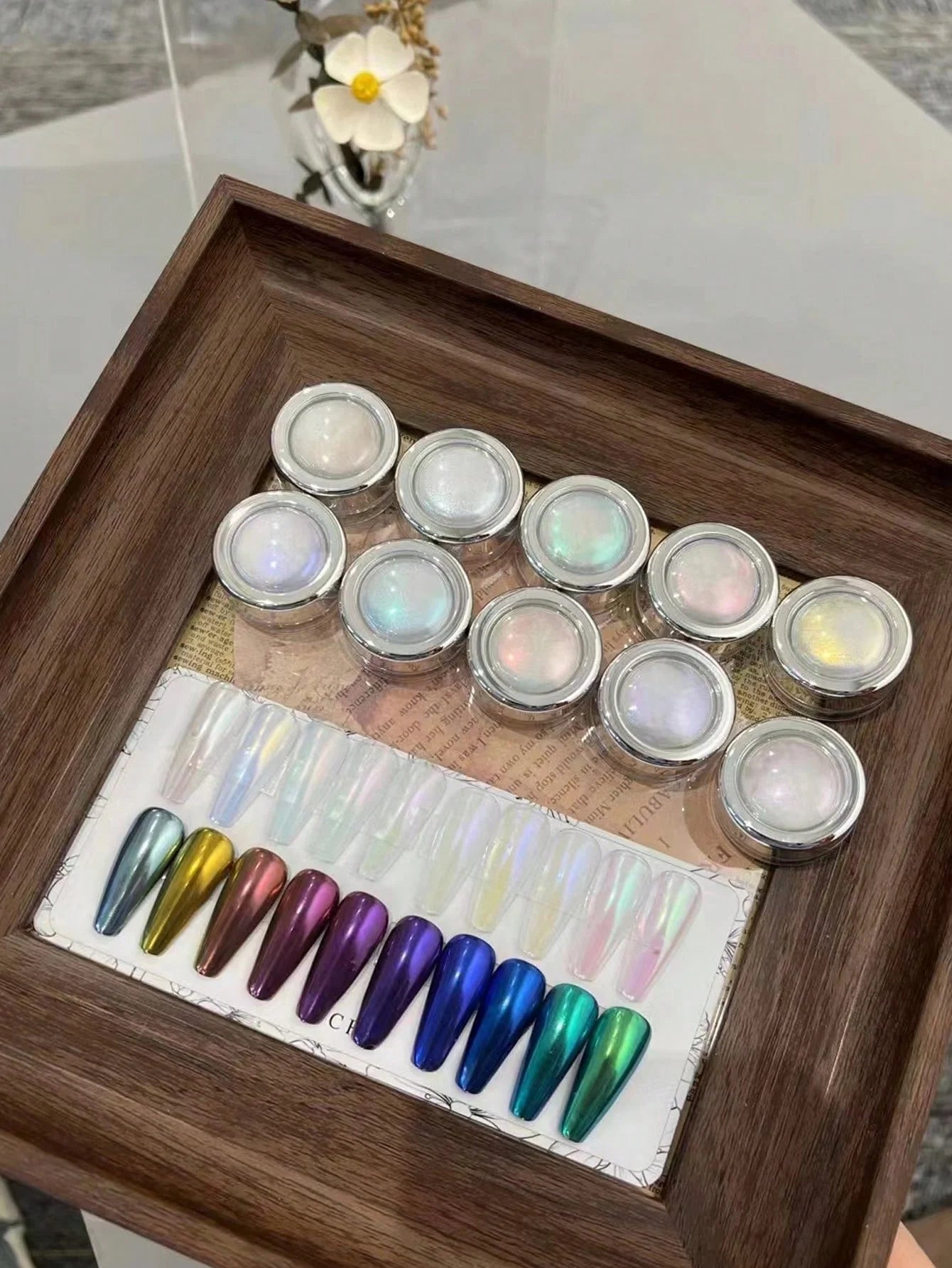 1 Nail Magic Mirror Powder Explosive Sky Moon Neon Pearl White Aurora Qme 1 set