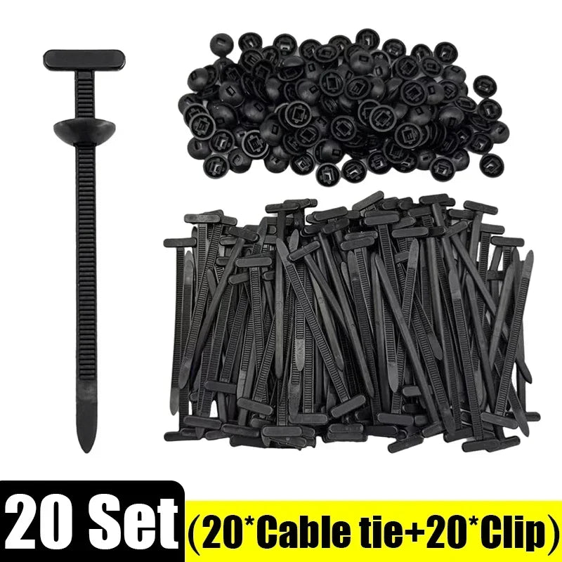 Nylon Cable Ties Buckle Auto Fastener Screw Replacement Clip Car Fenders Trunk Engine Guard Panel Wire Management Tool Organizer Qme 20set- (40pcs)