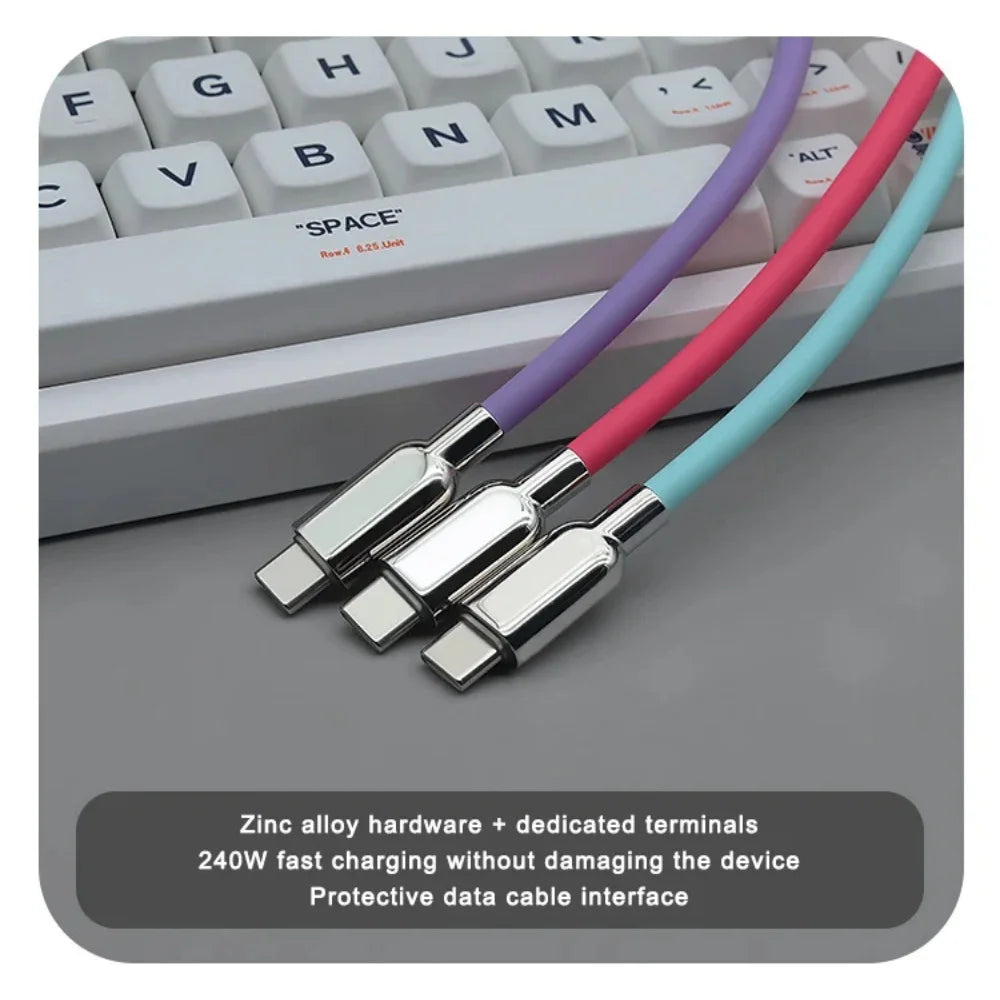 240W PD Fast Charge Dual Type-C Cable Usb C to C Liquid Silicone Flexible Charger Line for iPhone 16 Huawei Mate 60 Samsung S24 Qme