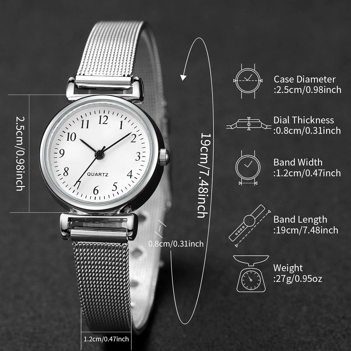 European and American Retro Trendy Student Fashion Korean Style Simple Small Round Bracelet Watch Qme