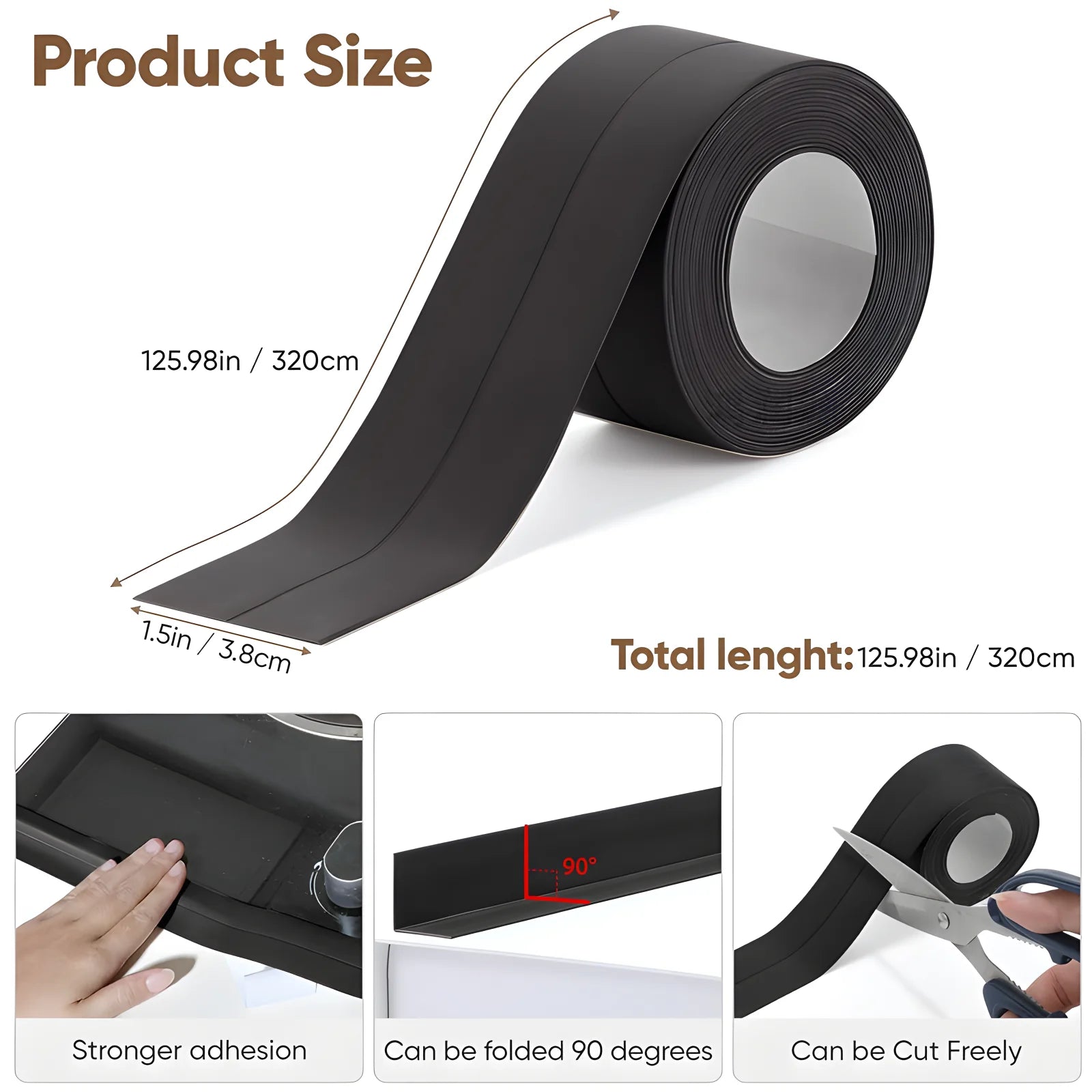 Waterproof Sealing Tape Strips PVC Self Adhesive Wall Sticker for Bathroom Shower Bath Seal Caulk Strip Kitchen Sink Mold Proof Qme