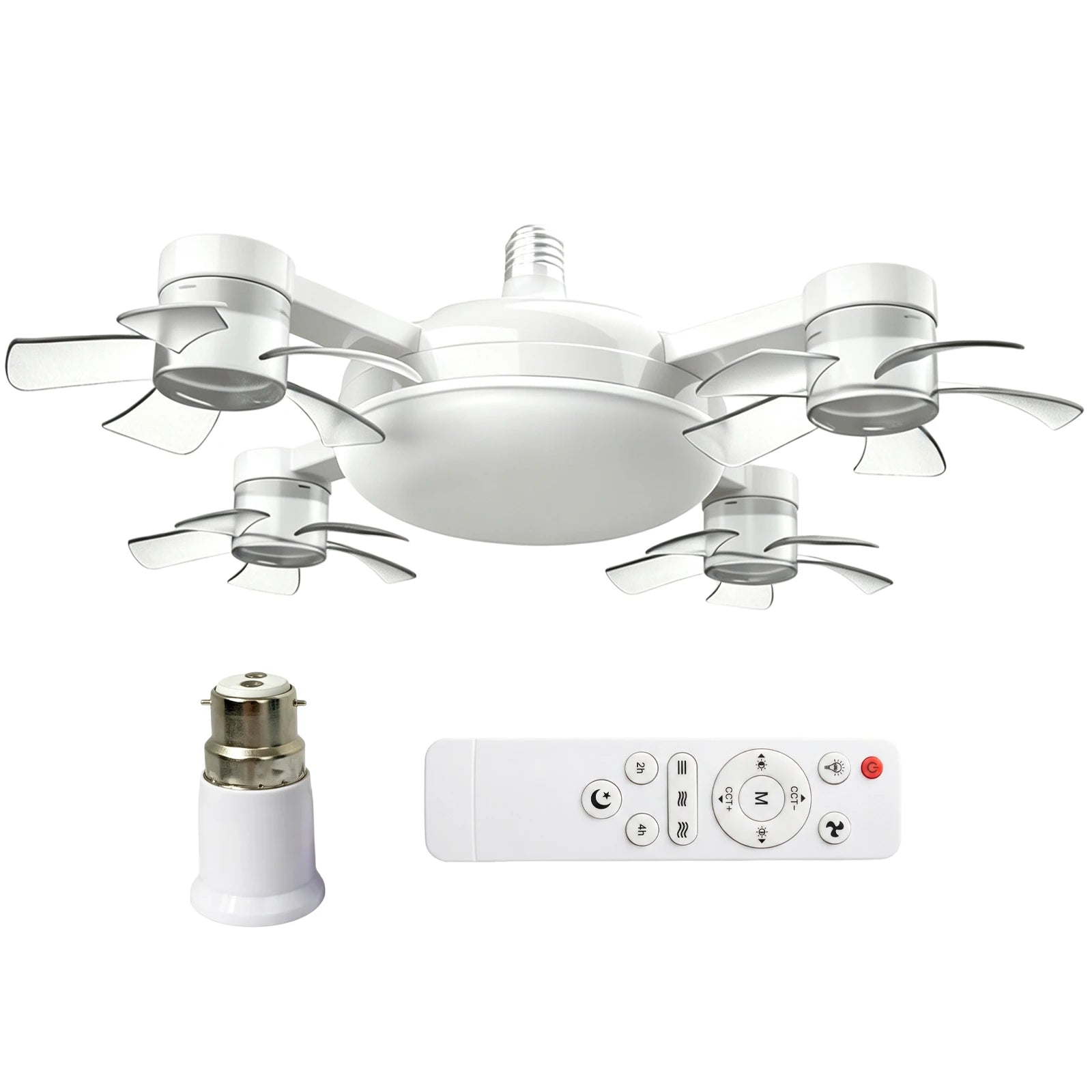 Smart E27 Ceiling Fan Light Remote Dimming Silent LED Drone Ceiling Lamp Home Decor Bedroom Dining Living Room Study Fan Lamp ﻿ Qme White 4 Head B22