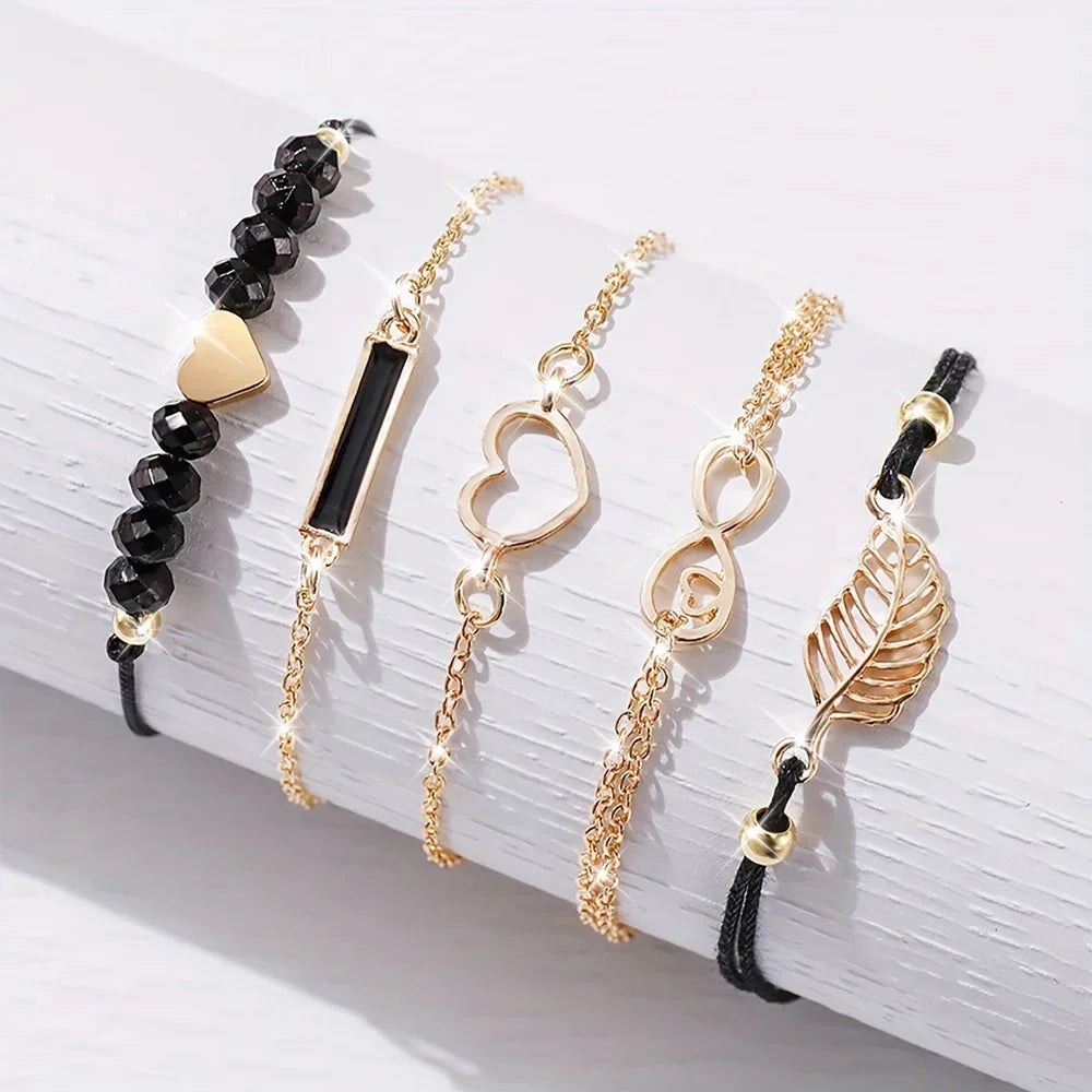 Conjunto de relógio de pulso analógico de couro feminino, pulseira de quartzo feminino, moda feminina, 6pcs Qme
