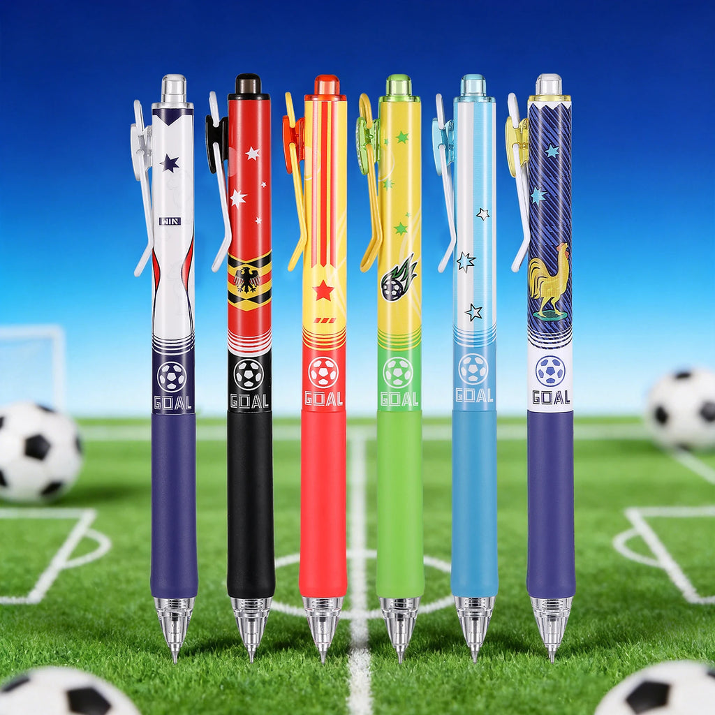 6 pcs Gradient Mixed Large-capacity Gel Pens, Football-themed Practice Pens, Suitable for Students & Office Workers Qme 6 pcs black
