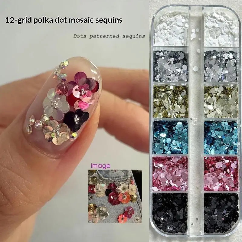 Nail Glitter 12 Grids Mini Colorful Flowers DIY Art Sequins Salon Qme H57