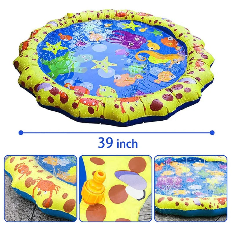 PVC water jet pad 100/170CM yellow ocean sprinkler pad Summer outdoor children's sprinkler fountain interactive toy Qme 100CM
