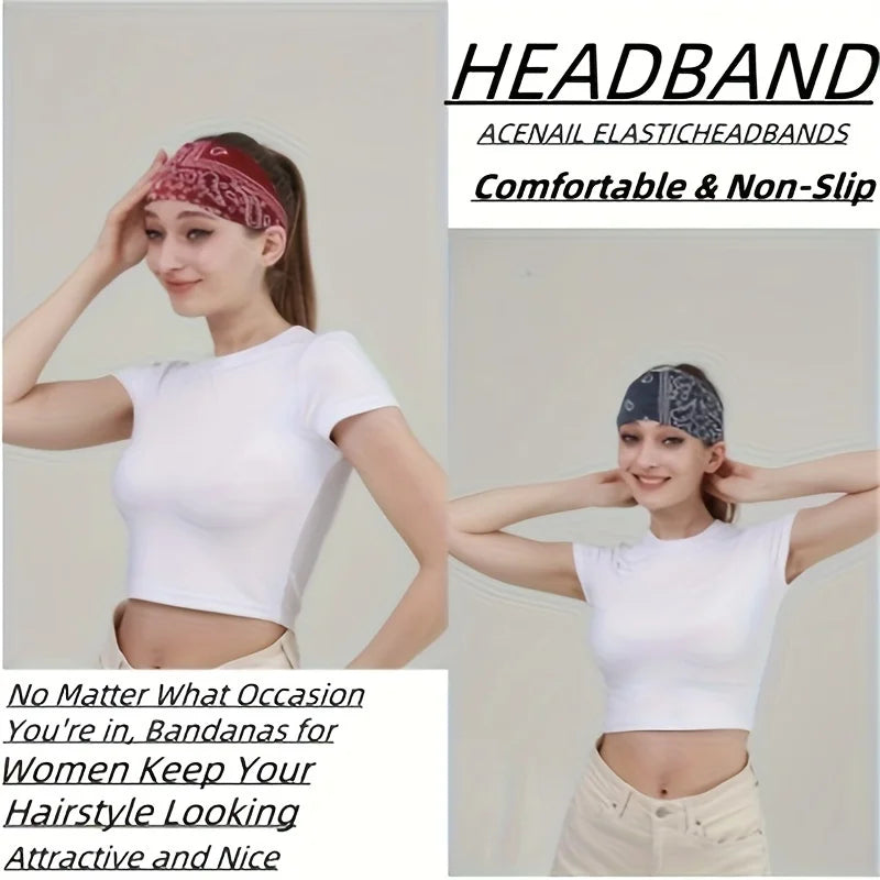 Wide Bohemian Headband Flower Elastic Headband Bohemian African Headband Yoga Running Headband Women's Exercise Hair Accessories Qme