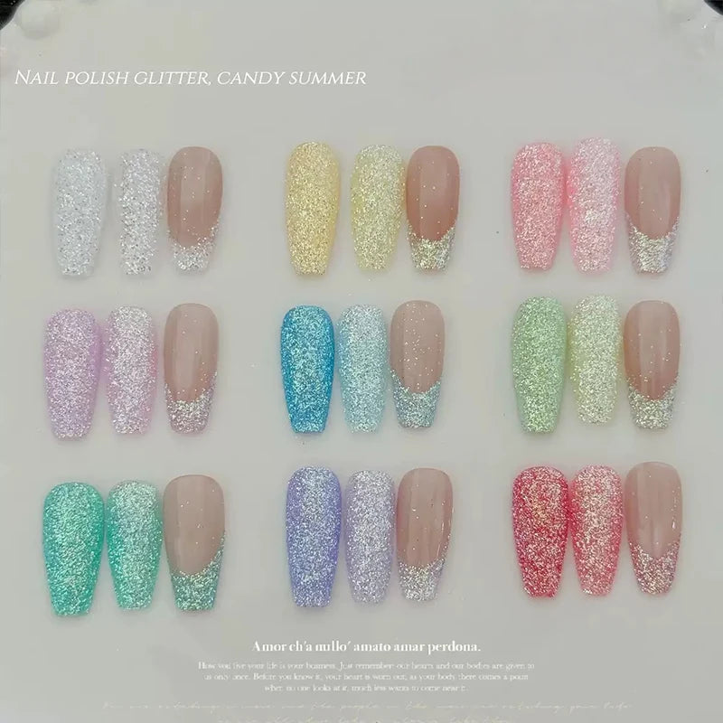 9 Macaron Sugar Diamond Nail Polish Powder DIY Art Charm Suitable Qme