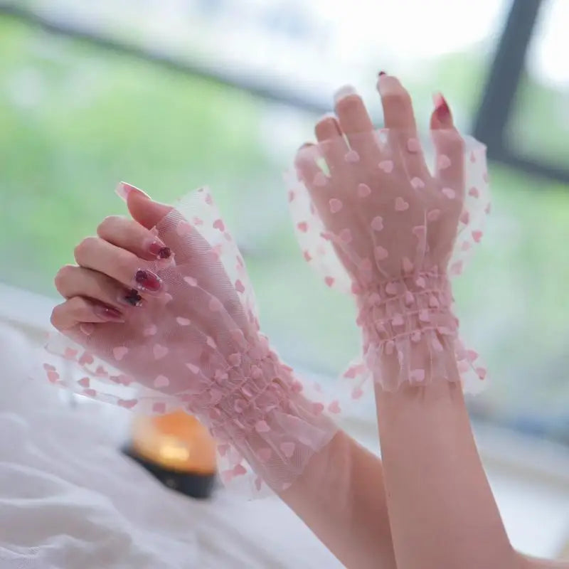 1 Pair Fashion Accessory Nail Art Heart Tulle Photo Glove Fake Qme
