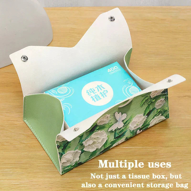 Oil Painting Style Flowers Tissue Box Creative Tabletop Napkin Box For Home Living Room Qme