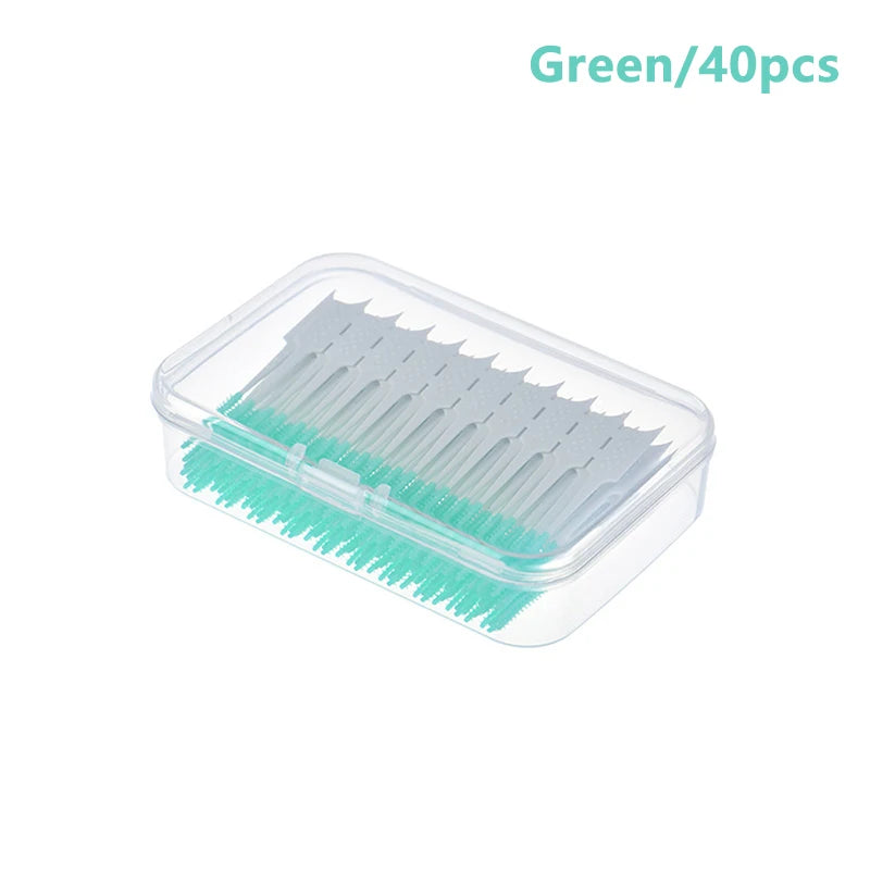 Soft Bristle Silicone Toothpicks Interdental Brushes Oral Hygiene Qme 40PcsGreen