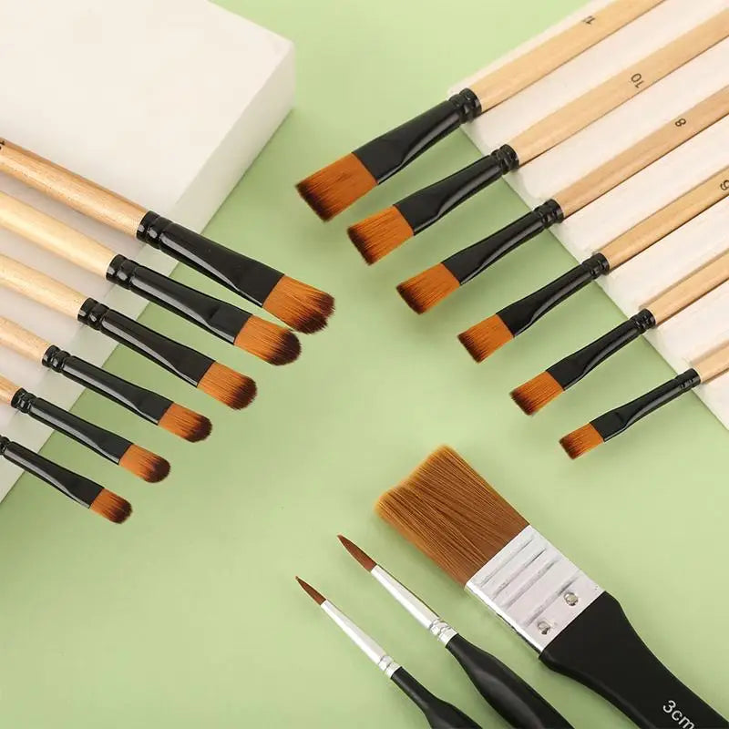 Professional Artist Paint Brush Nylon Bristles Watercolor Acrylic Oil Qme