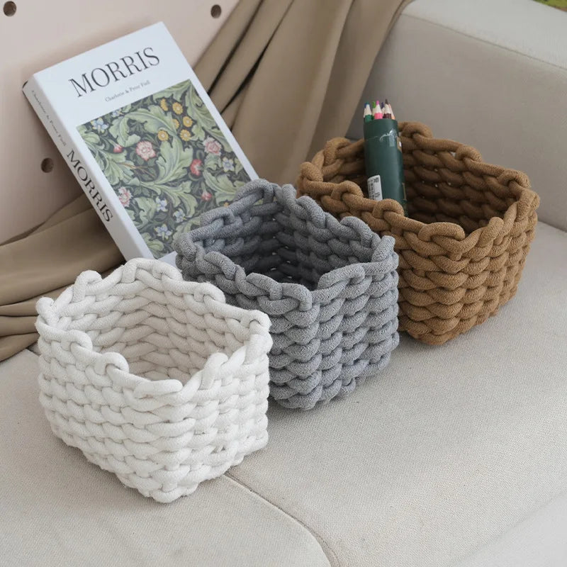 Artisanal Cotton Rope Storage Basket Bohemian Desktop Organizer Qme