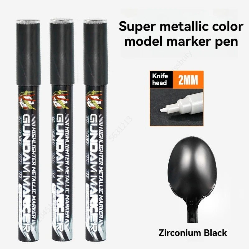 Metallic Markers Colouring Pens for Mech Painting Golden Paint Marker Pen Silvery Reflective Paint Model Marker Pen Stationery Qme 3 Pcs Black