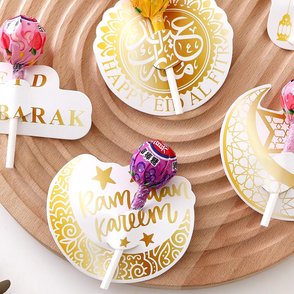 42 Pieces of Ramadan Gifts/Packages, Paper Lollipop Greeting Cards (for Ramadan Decorations), Small Gifts, Lollipops, Greeting Cards, Gift Tags, Decorative Paper, Crescent-Shaped Candy Boxes (Ramadan Muslim), Small Gift Box S Qme