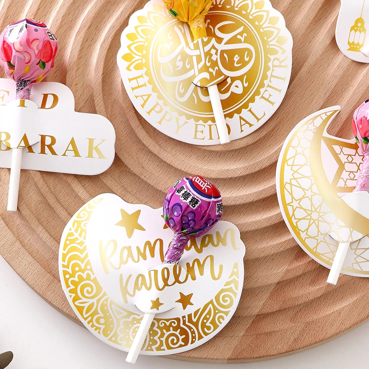 42 Pieces of Ramadan Gifts/Packages, Paper Lollipop Greeting Cards (for Ramadan Decorations), Small Gifts, Lollipops, Greeting Cards, Gift Tags, Decorative Paper, Crescent-Shaped Candy Boxes (Ramadan Muslim), Small Gift Box S Qme