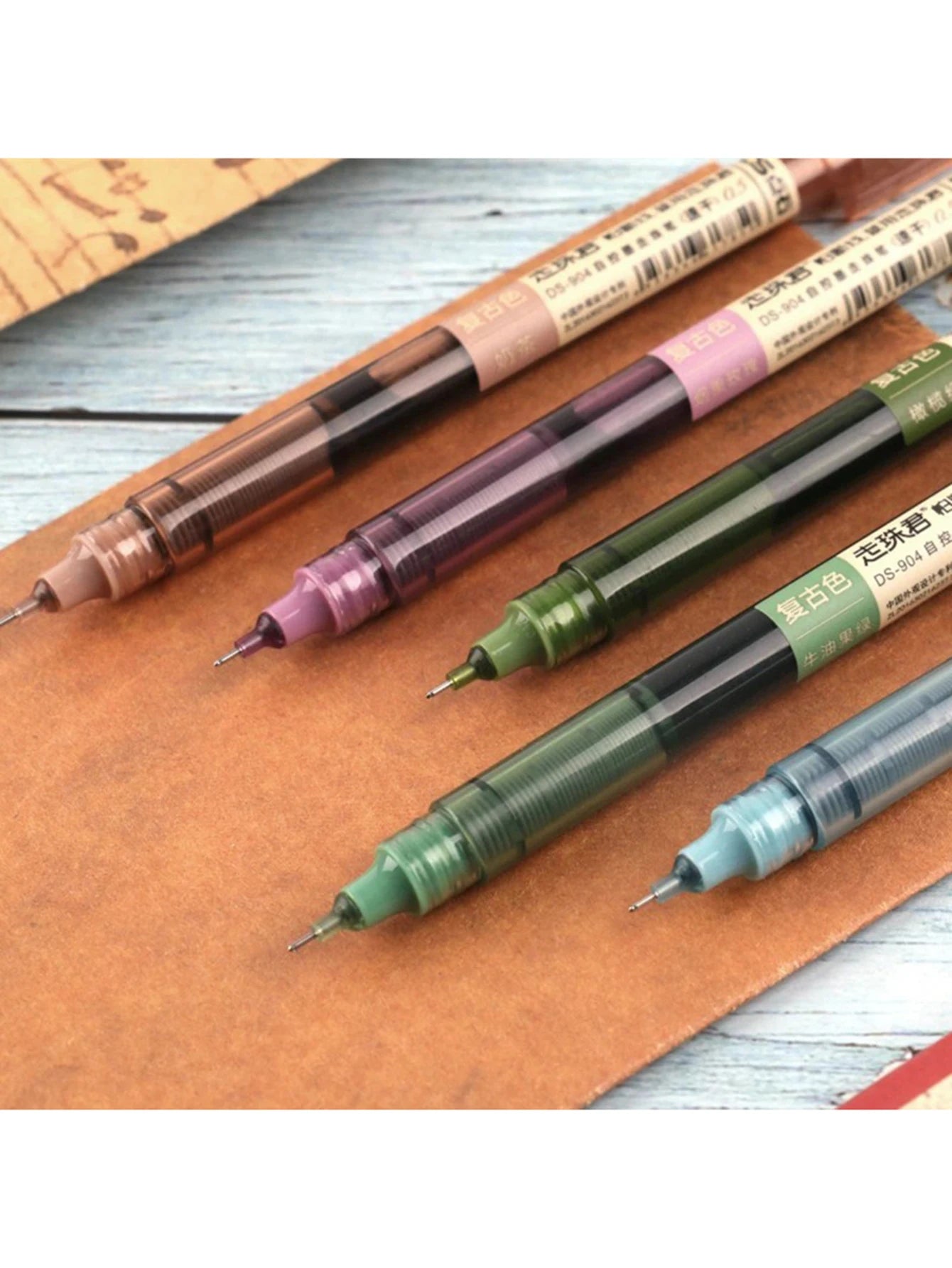 5Pcs/set High Quality Needle Type Colored 0.5mm Gel Pens Straight Liquid Ballpoint Pen Kawaii Stationery Supplies Writing Qme