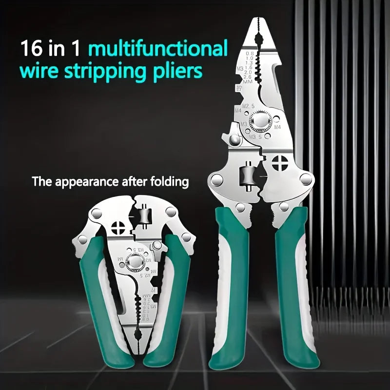 Collapsible Multi-Function Electrician's Industrial Grade Wire Stripper,Durable Precision Tool For Cutting,Crimping,Stripping Qme