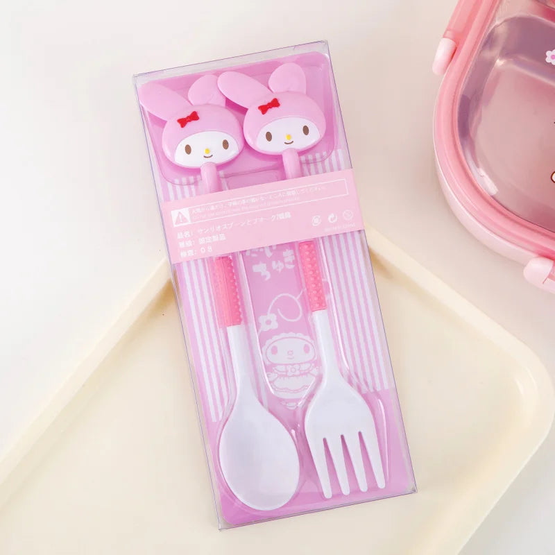 Hello Kitty Kuromi Creative Student Fork and Spoon Set Cute Fork and Spoon Set That Won't Hurt Little Mouths Qme