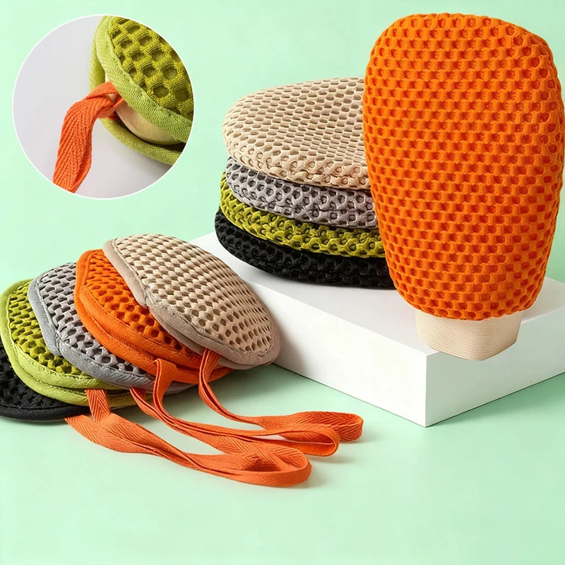2-in-1 Bath Loofah Glove Double-sided Exfoliating Lathering Tool Soap Qme