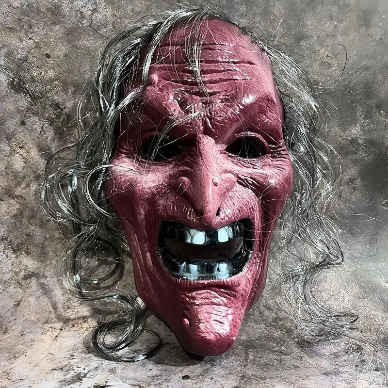 Plastic Old Mask With Hat Gray Hair Horror Prop For Halloween Cosplay Haunted House Parties Qme A2