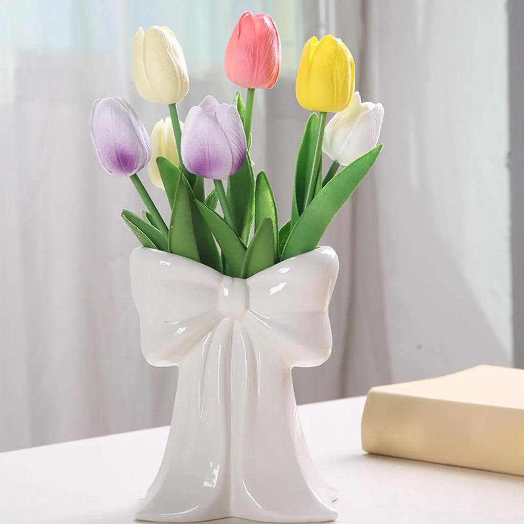 Bow Vase for Flowers Bow Display Centrepiece Tabletop Decoration Flower Vase Pen Holder Bookshelf Home Bedroom Working Place Qme