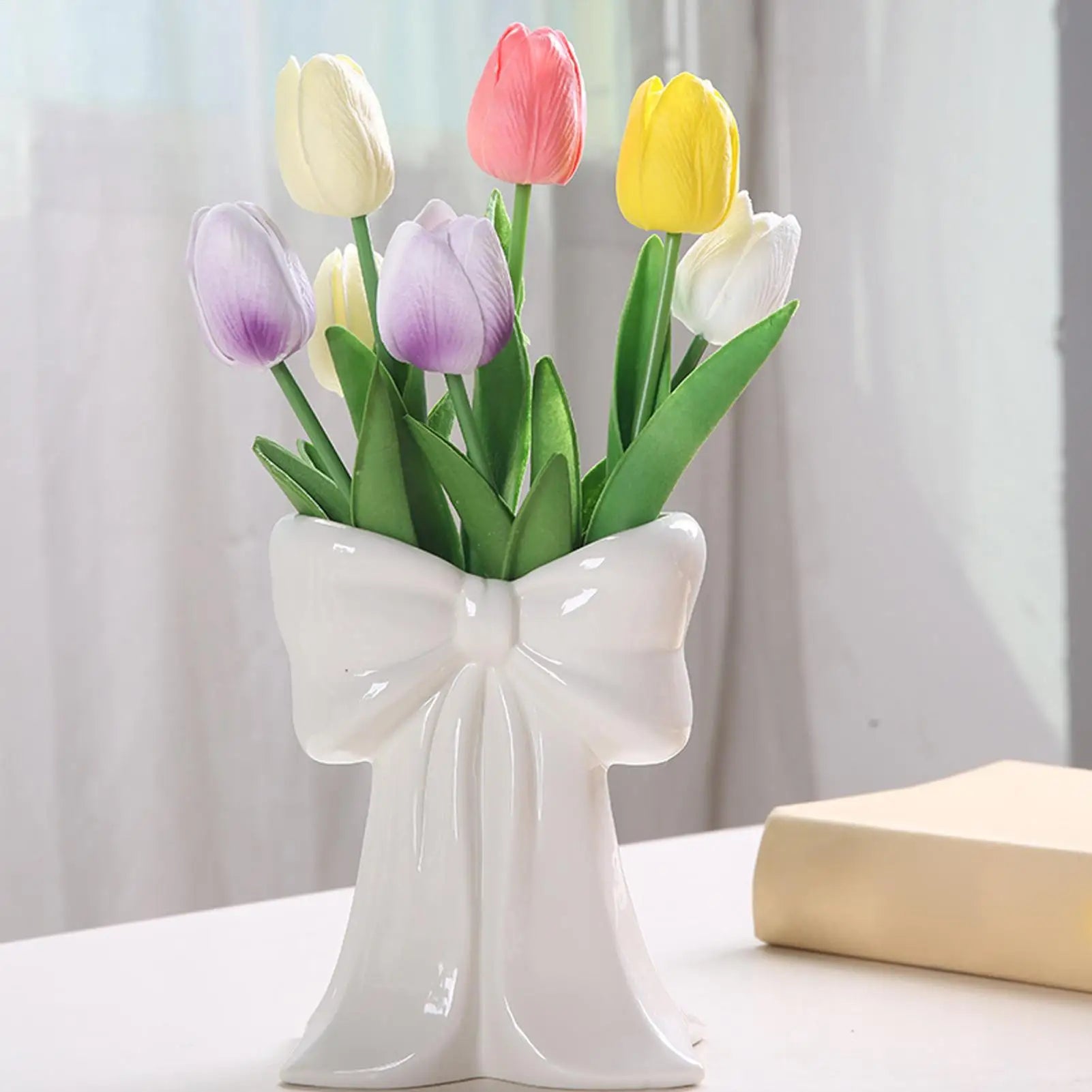 Bow Vase for Flowers Bow Display Centrepiece Tabletop Decoration Flower Vase Pen Holder Bookshelf Home Bedroom Working Place Qme