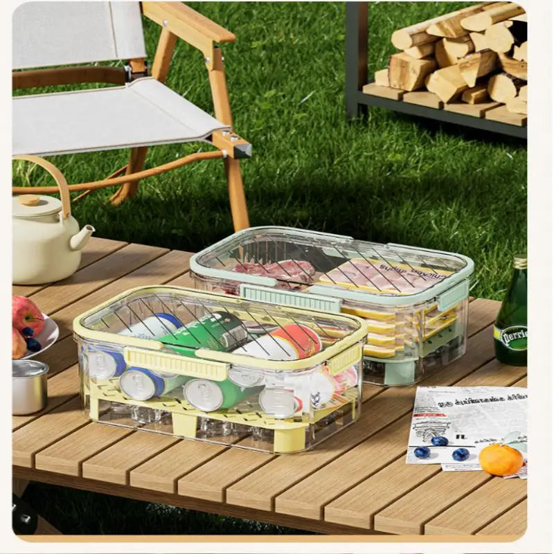 Handle Leak Proof PET Drain Storage Box Double Layer Food Container Qme