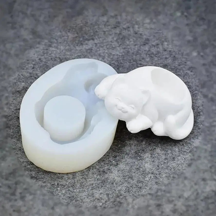 Cute Cat Molds Candlestick Flower Pot Concrete Molds Animal Shape DIY Home Decor Silicone Moulds Planter Making Qme WHITE