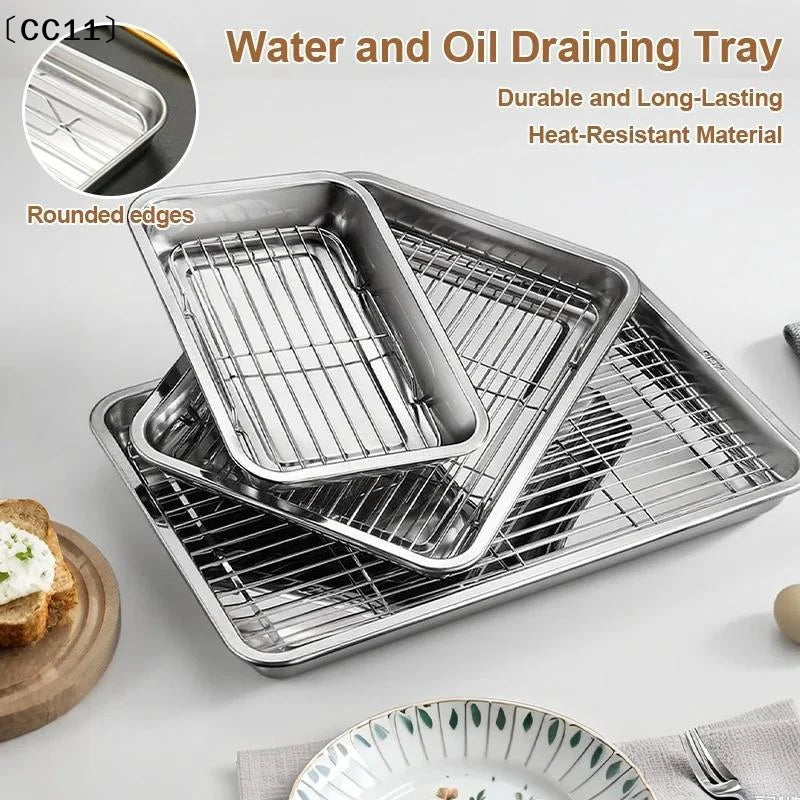 Stainless Steel Baking Tray Removable Cooling Rack Non-stickBBQ Pan Qme