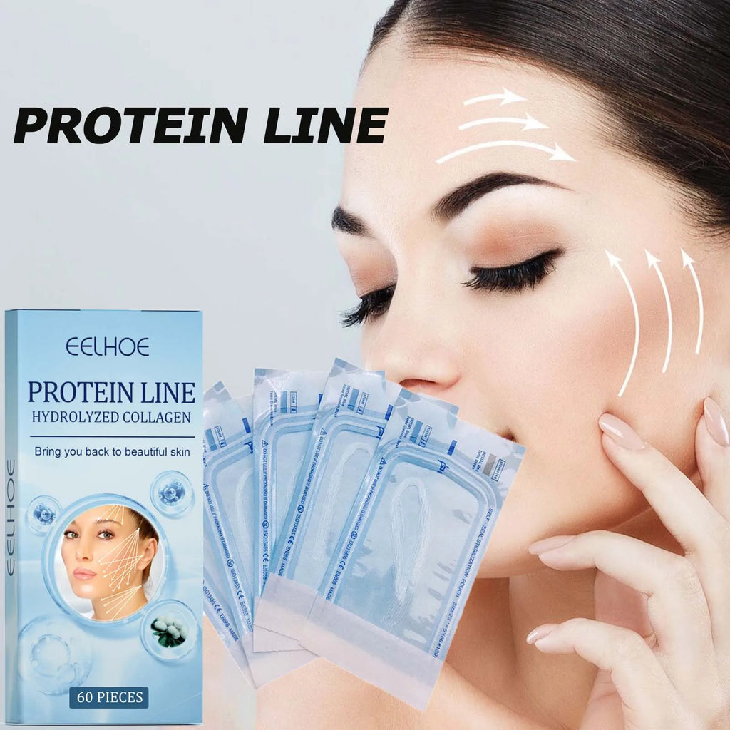 60Pcs Gold Protein Line Fade Wrinkle Firming Facial No Needle Absorbable Smoothing Hydrolyzed Collagen Thread Serum Qme