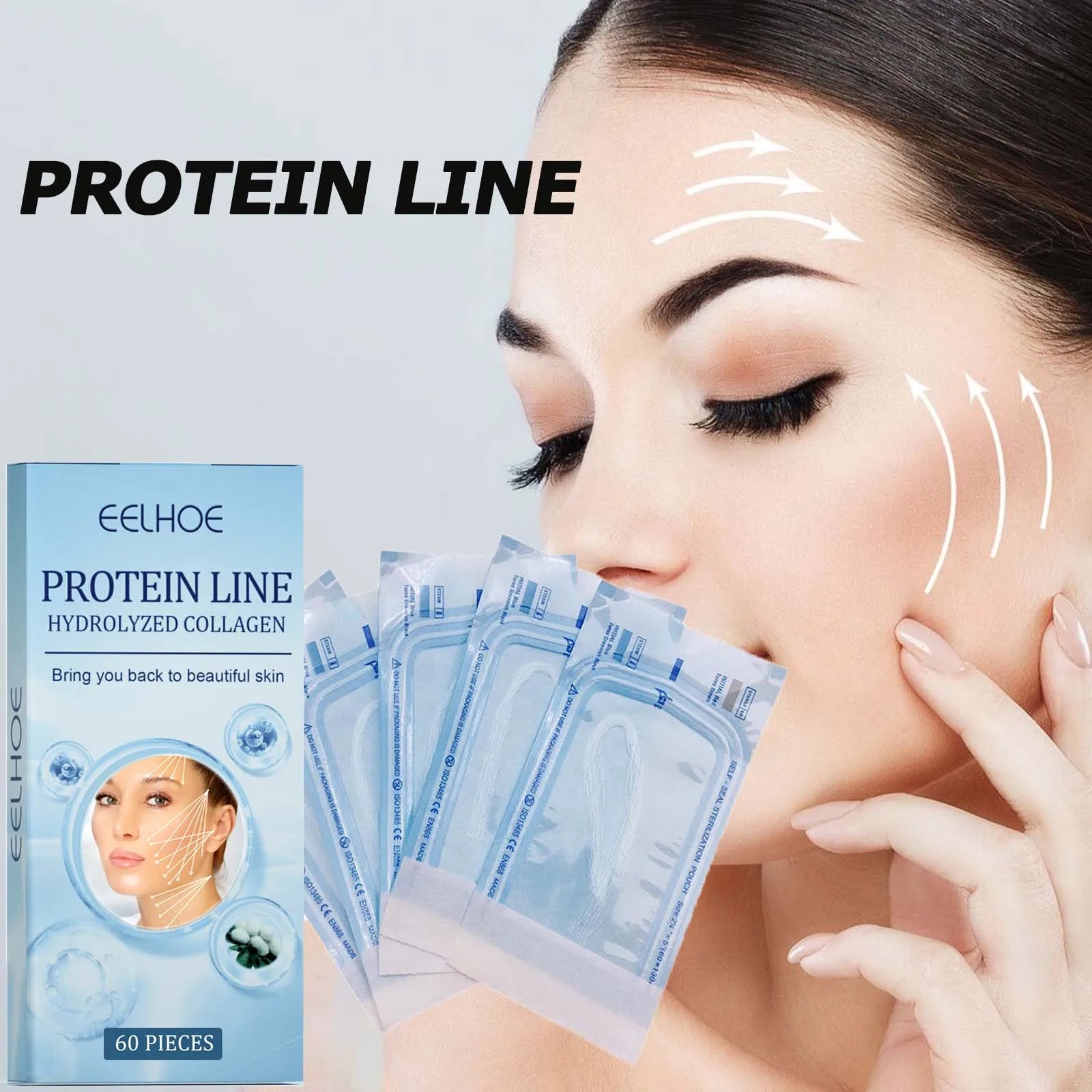 60Pcs Gold Protein Line Fade Wrinkle Firming Facial No Needle Absorbable Smoothing Hydrolyzed Collagen Thread Serum Qme