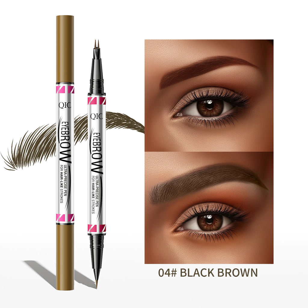 Waterproof Eyebrow Pencil with Micro Blade Tip & Brush Ended Liquid Brow Marker, Quick-Dry Non-Smudge Formula, Sweatproof Qme